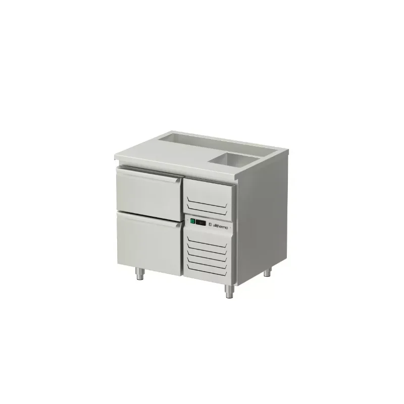 Allthermo Barkylbänk med lådor, flaskräna och isvask BKBF-A (B900-2400 x D650 x H900 mm)