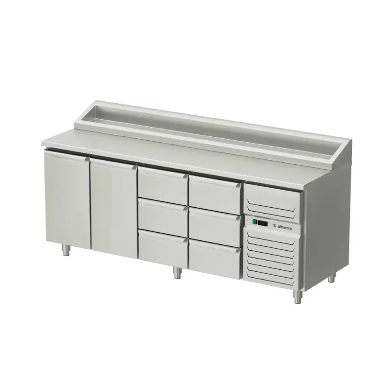 Allthermo Kallskänksbänk med 2 dörrar, 4 lådor och kylränna KHK2-A-2D-6S (2100-2400 x D650 x H900 mm)