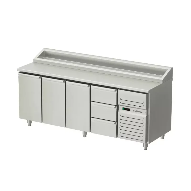Allthermo Kallskänksbänk med 3 dörrar, 3 lådor och kylränna KHK2-A-3D-3S (2100-2400 x D650 x H900 mm)