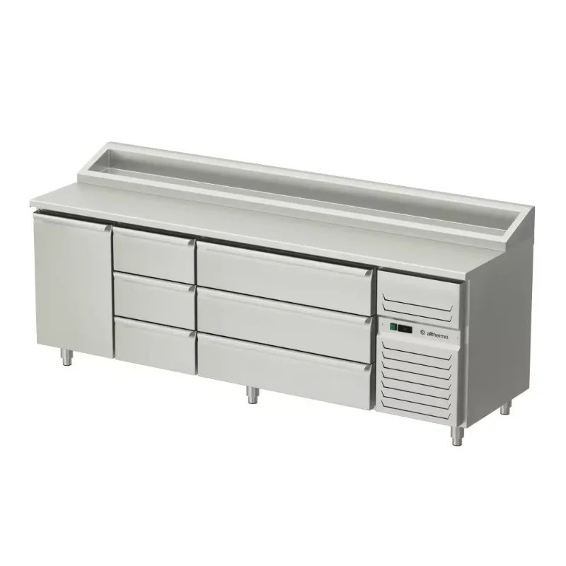 Allthermo Kallskänksbänk med 1 dörr, 6 lådor och kylränna KHK2-240-A-1D-3-3D (B2400 x D650 x H900 mm)