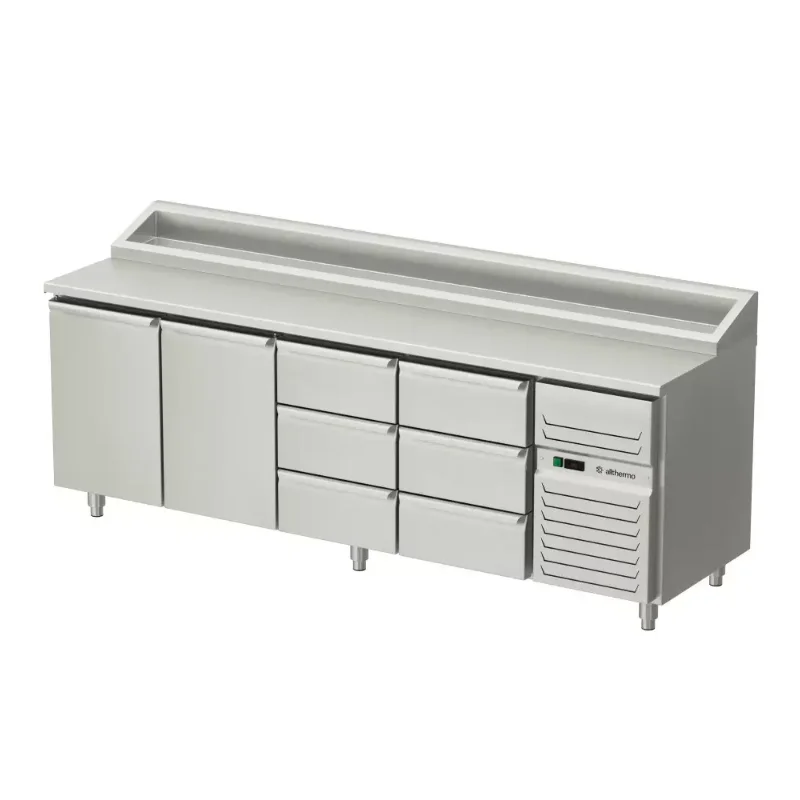 Allthermo Kallskänksbänk med 2 dörrar, 4 lådor och kylränna KHK2-A-2D-6S (2100-2400 x D650 x H900 mm)