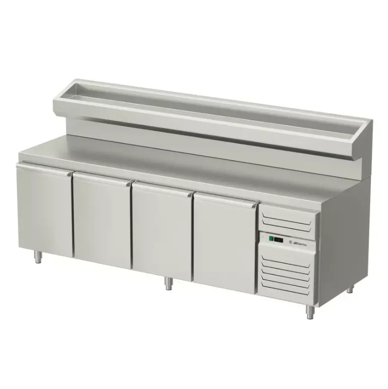 Allthermo Pizzakylbänk med dörrar och förhöjd kylränna PKB-H-1 (B1600-2600 x D800 x H1330 mm)