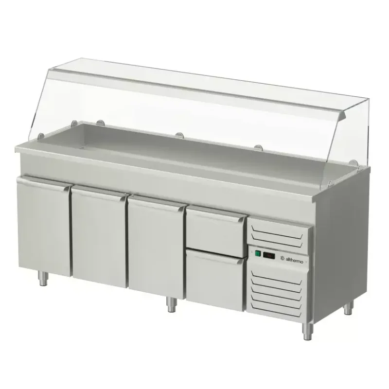 Allthermo Salladskyl med dörrar, 2 lådor, glashylla och kylbrunn med konvektionsskyla KBB-A-2-N (B1200-2000 x D700 x H900 mm)