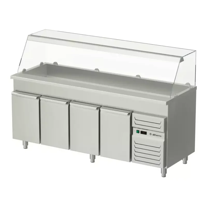 Allthermo Salladskyl med dörrar, glashylla och kylbrunn med konvektionskyla KBB-A-D (B800-2000 x D700 x H900 mm)