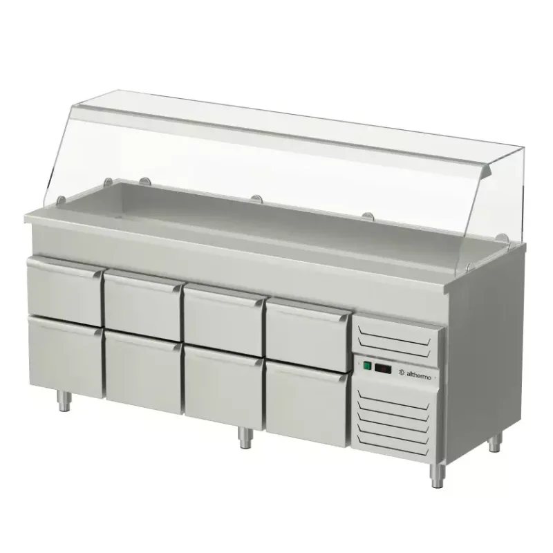 Allthermo Salladskyl med lådor, glashylla och kylbrunn med konvektionsskyla KBB-A-N (B800-2000 x D700 x H900 mm)