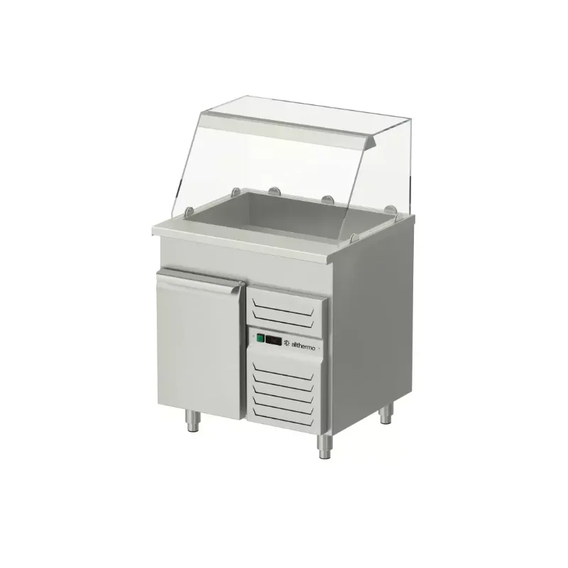 Allthermo Salladskyl med dörrar, glashylla och kylbrunn med konvektionskyla KBB-A-D (B800-2000 x D700 x H900 mm)