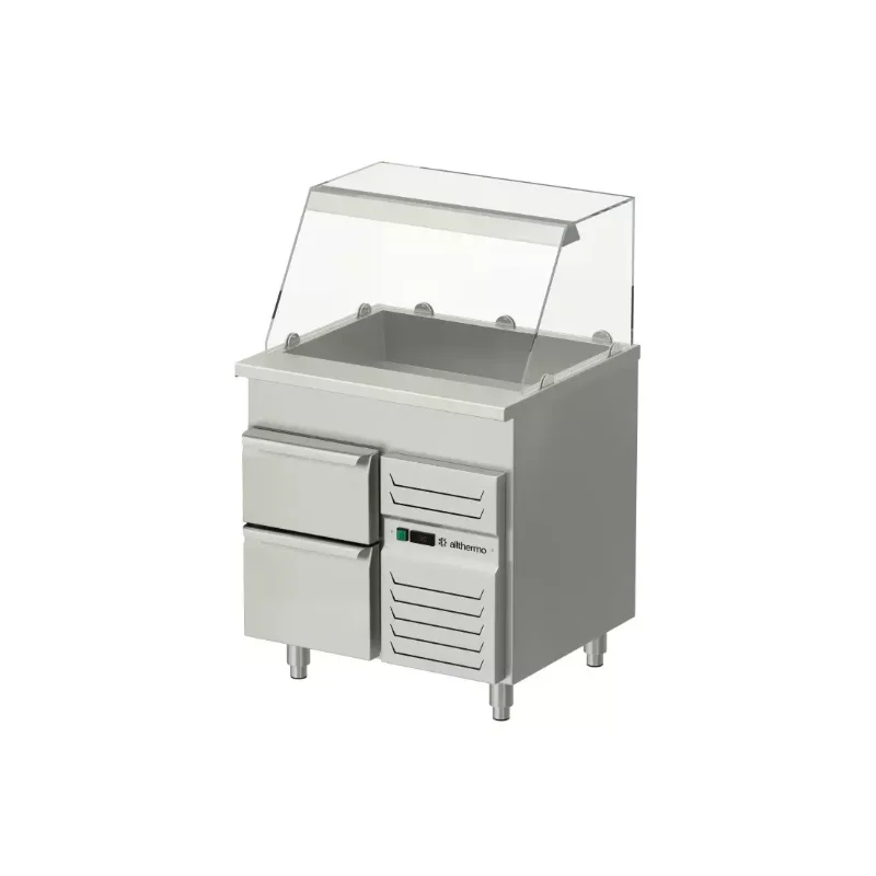 Allthermo Salladskyl med lådor, glashylla och kylbrunn med konvektionsskyla KBB-A-N (B800-2000 x D700 x H900 mm)