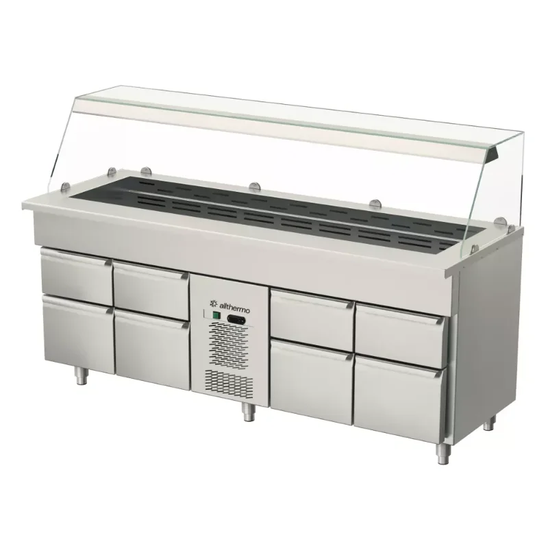 Allthermo Salladskyl med lådor, glashylla och kylbrunn med fläktkyla MKBB-A-2 (B1235-2035 x D700 x H1050 mm)