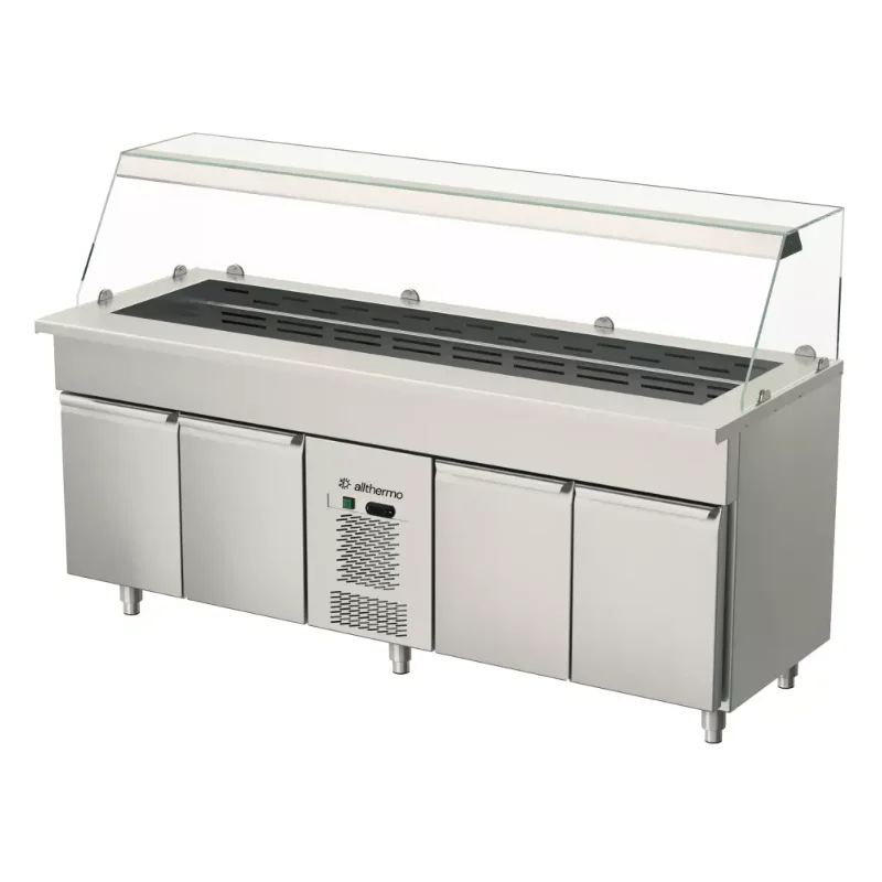 Allthermo Salladskyl med dörrar, glashylla och kylbrunn med fläktkyla MKBB-A-1 (B1235-2100 x D700 x H1050 mm)