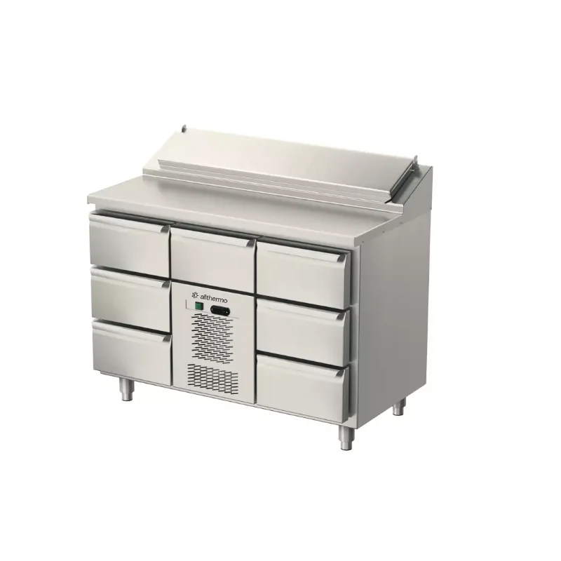 Allthermo kallskänksbänk med lådor och stängbar kylränna MKHK (B1235-2035 x D650 x H1050 mm)