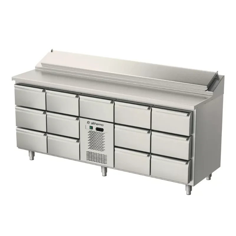 Allthermo kallskänksbänk med lådor och stängbar kylränna MKHK (B1235-2035 x D650 x H1050 mm)