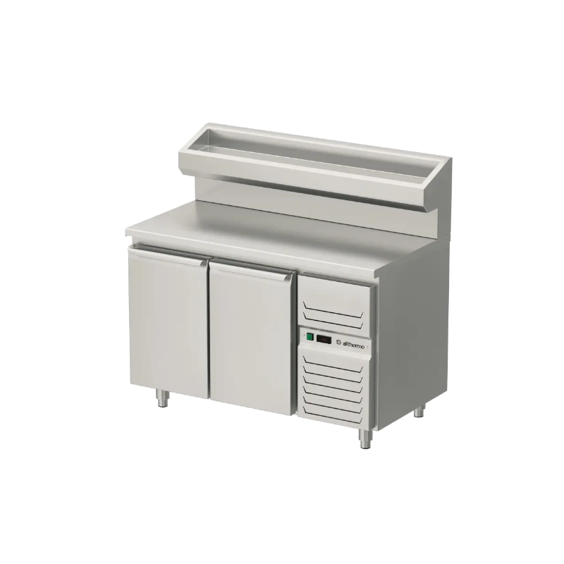 Allthermo Pizzakylbänk med dörrar och förhöjd kylränna KHK3 (B1200-2100 x D700 x H1330 mm)