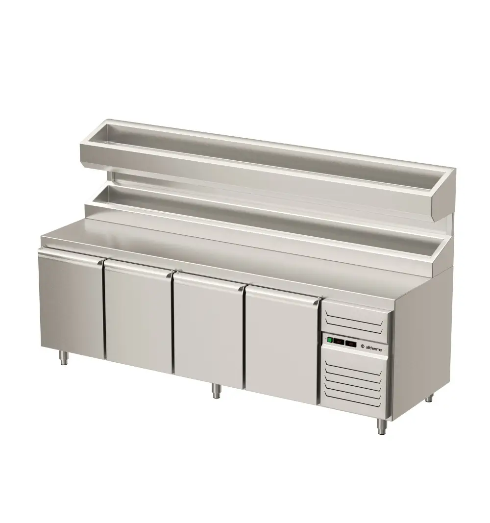 Allthermo Pizzakylbänk med dörrar och dubbel kylränna PKB-AH (B1600-2600 x D800 x H1490 mm)